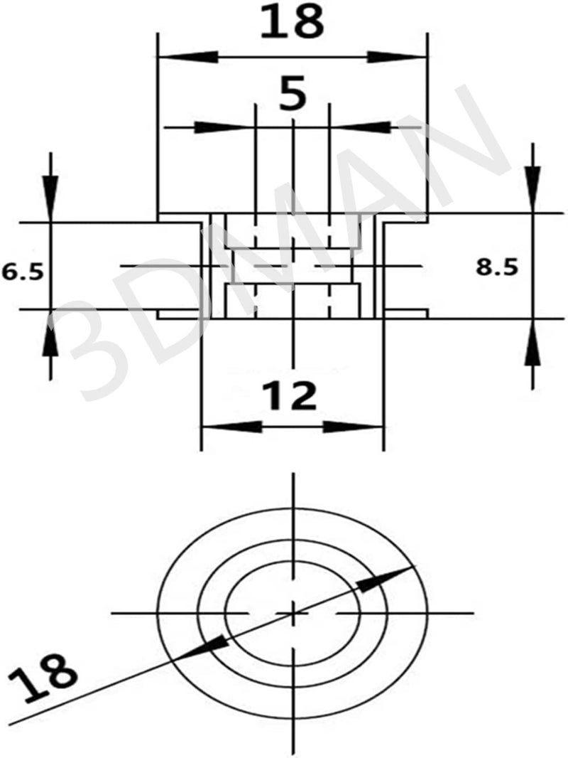 3Dman GT2 20 Toothless Bore 5mm Aluminum Timing Belt Idler Pulley for 6mm Width 3D Printers (10pcs) - Image 3